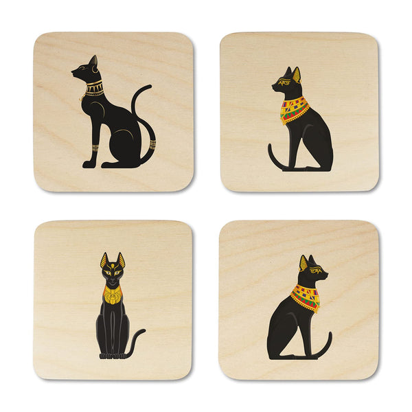 Cat Printed Wooden Coaster with Stand