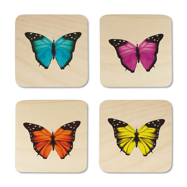 Butter Fly Printed Wooden Coaster with Stand