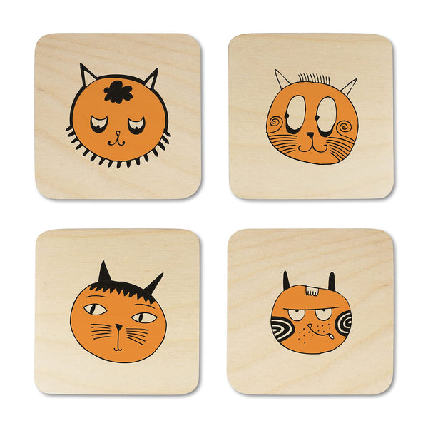 Funny cat Printed Wooden Coaster with Stand