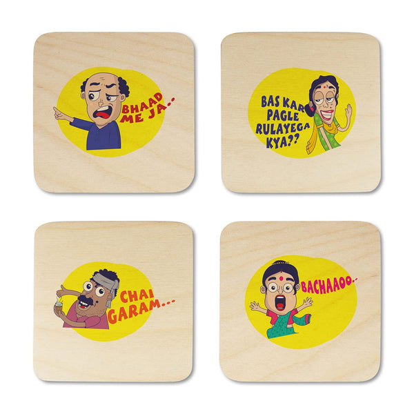 Funny Quotes Printed Wooden Coaster with Stand