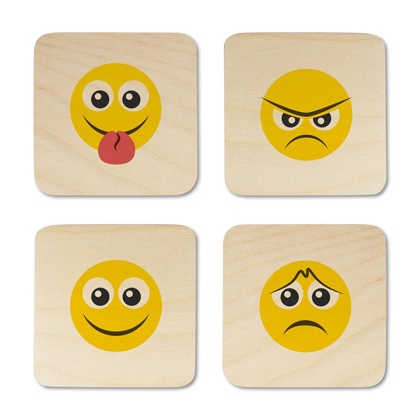 Emojis Printed Wooden Coaster with Stand