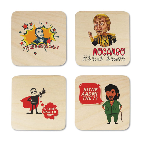 Sholay Printed Wooden Coaster with Stand