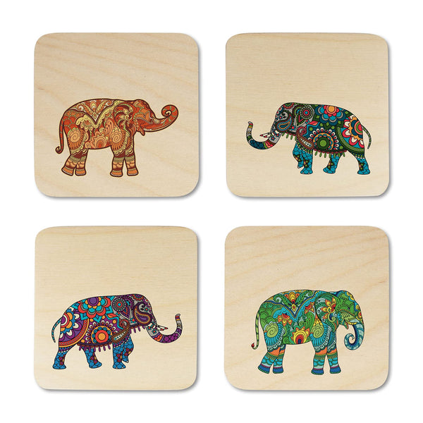 Designed Elephant Printed Wooden Coaster with Stand