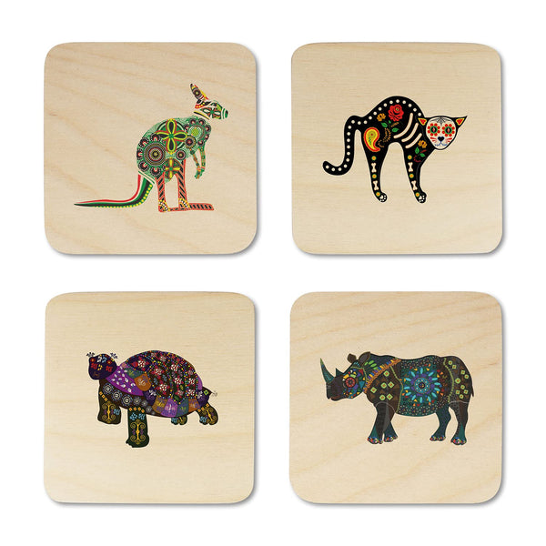 Printed Animals Printed Wooden Coaster with Stand