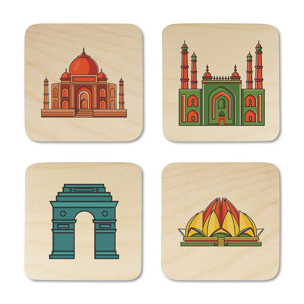 Indian Monuments Printed Wooden Coaster with Stand