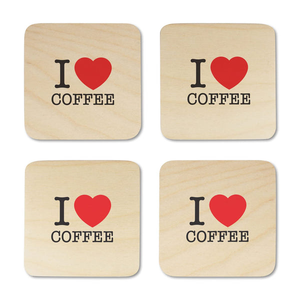 I Love Coffee Printed Wooden Coaster with Stand