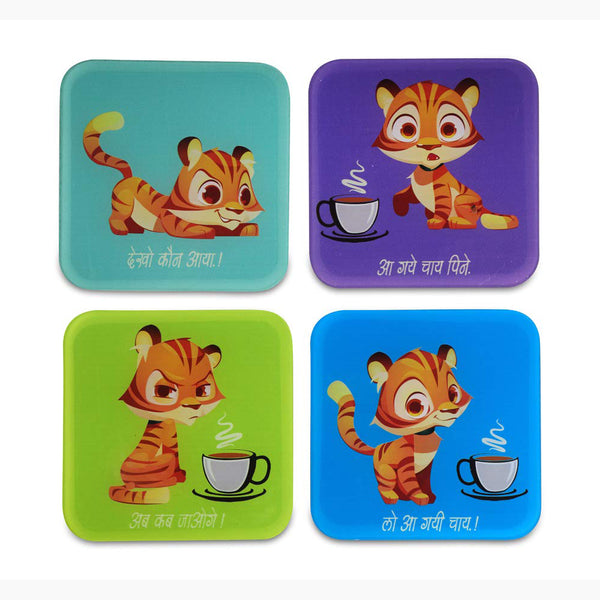 Funny Quotes Printed Coasters for Home, Kitchen, Restaurant, Cafeteria Set of 4 with Stand