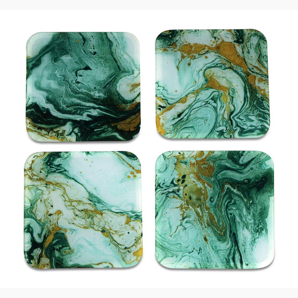 Marble Printed Coasters for Home, Kitchen, Restaurant, Cafeteria Set of 4 with Stand