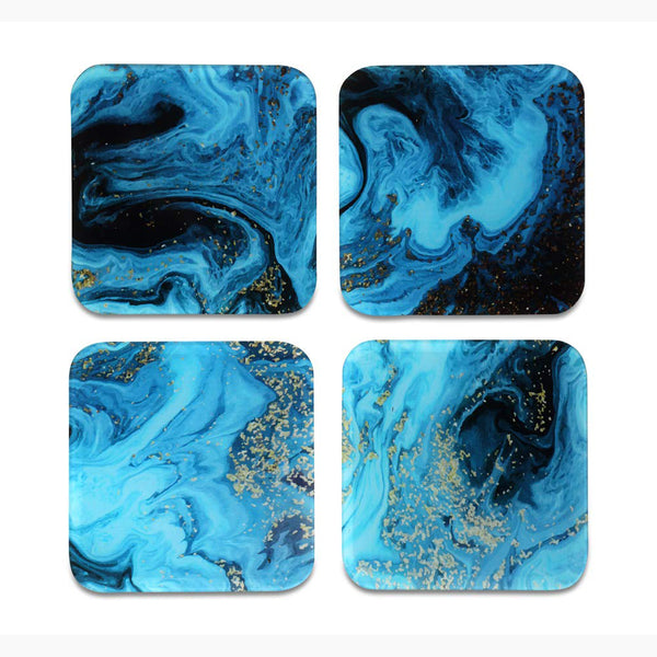 Marble Printed Coasters for Home, Kitchen, Restaurant, Cafeteria Set of 4 with Stand