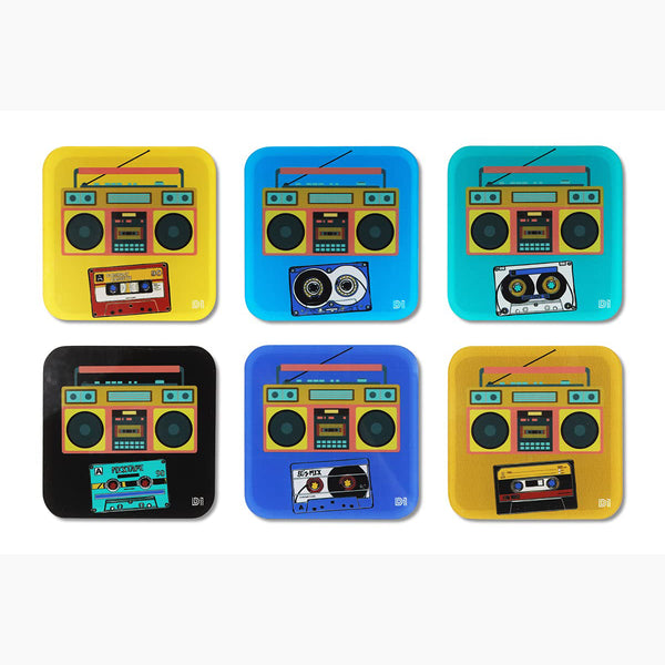 Radio Printed Coasters for Home, Kitchen, Restaurant, Cafeteria Set of 6 with Stand