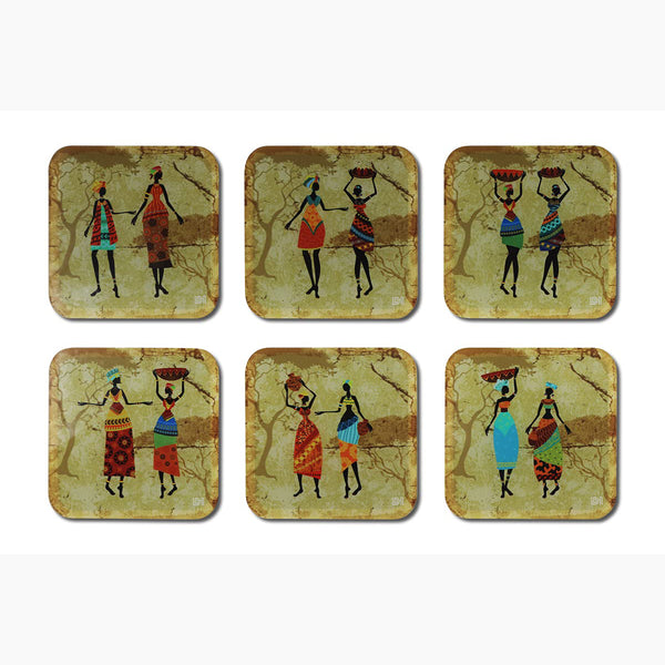 African Ladies Printed Coasters for Home, Kitchen, Restaurant, Cafeteria Set of 6 with Stand