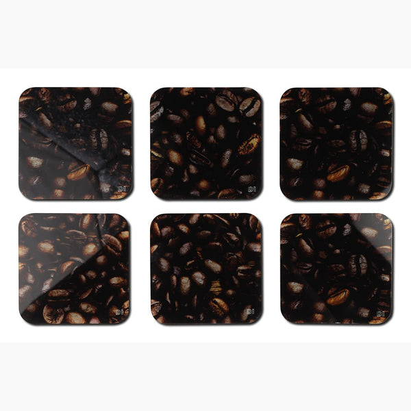 Coffee Beans Printed Coasters for Home, Kitchen, Restaurant, Cafeteria Set of 6 with Stand