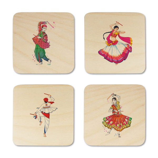 Dandiya Dance Printed Wooden Coaster with Stand