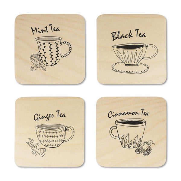 Tea Printed Wooden Coaster with Stand