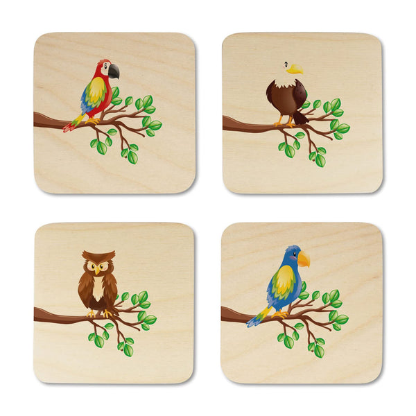 Jungle Birds Printed Wooden Coaster with Stand