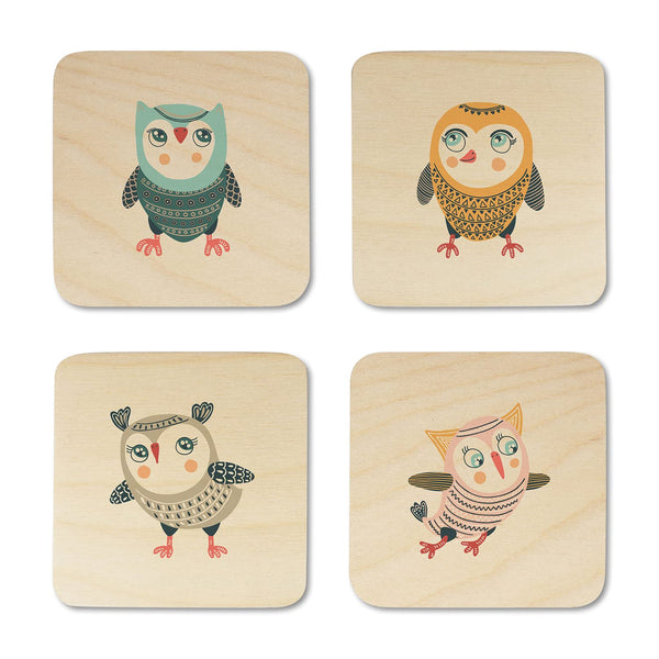 Funny Owl Printed Wooden Coaster with Stand