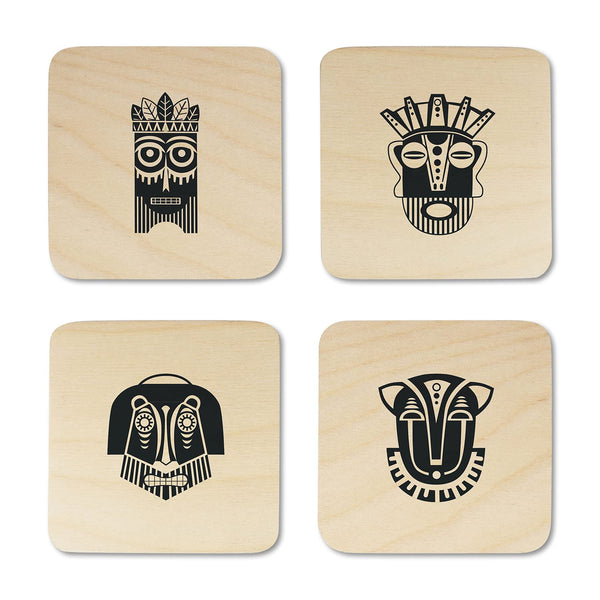 Warli Art Printed Wooden Coaster with Stand