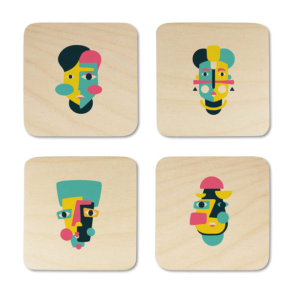 Face Portrait Printed Wooden Coaster with Stand