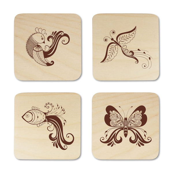 Line Art Printed Wooden Coaster with Stand