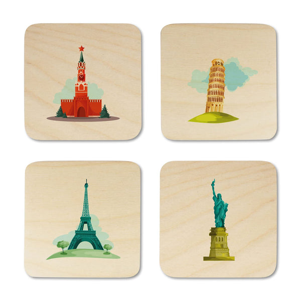 Monuments Printed Wooden Coaster with Stand