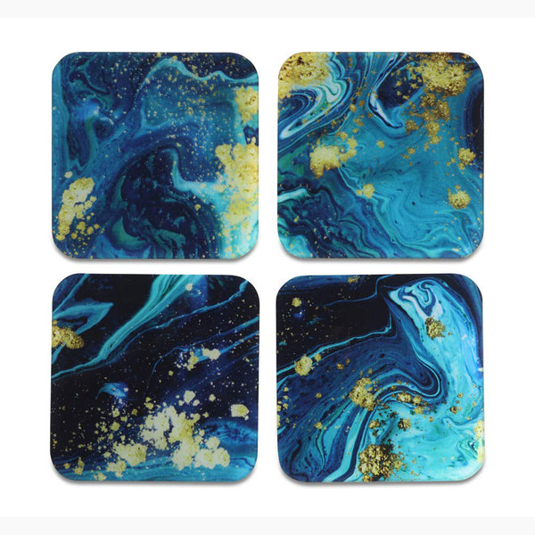 Marble Printed Coasters for Home, Kitchen, Restaurant, Cafeteria Set of 4 with Stand