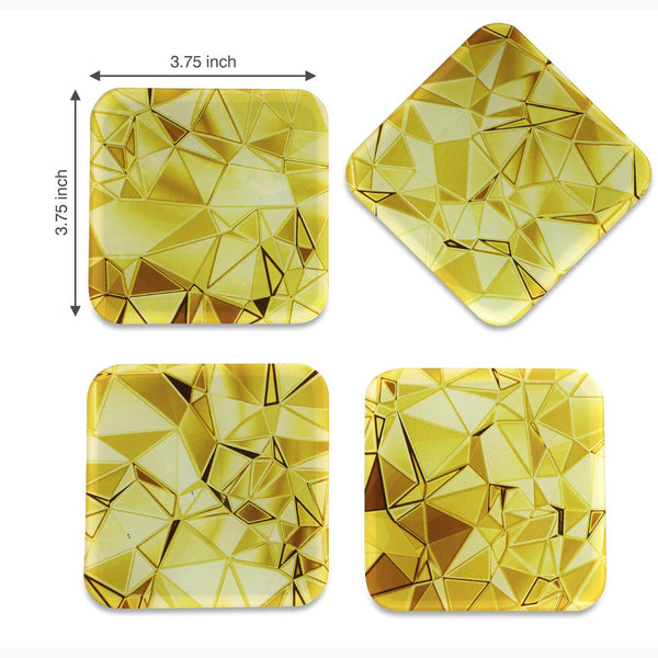 Gold Printed Coasters for Home, Kitchen, Restaurant, Cafeteria Set of 4 with Stand