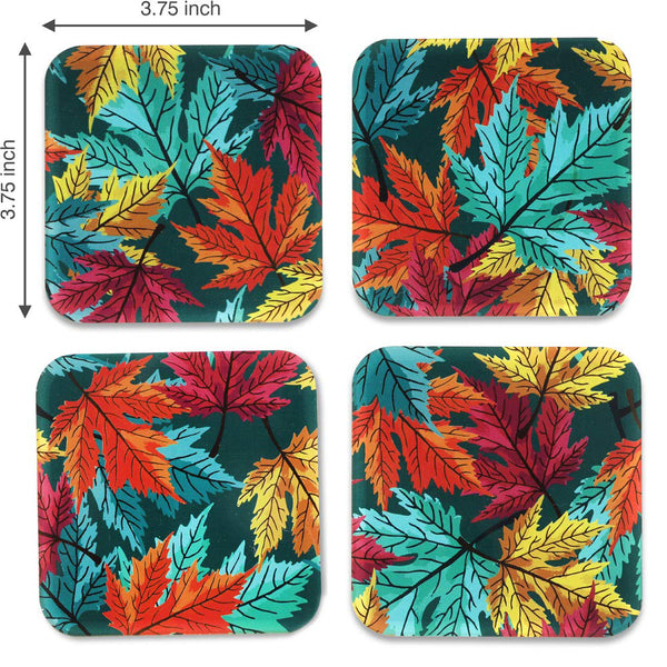 Maple Leaves Printed Coasters for Home, Kitchen, Restaurant, Cafeteria Set of 4 with Stand