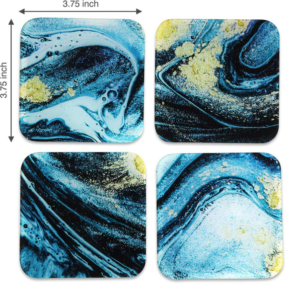 Marble Printed Coasters for Home, Kitchen, Restaurant, Cafeteria Set of 4 with Stand