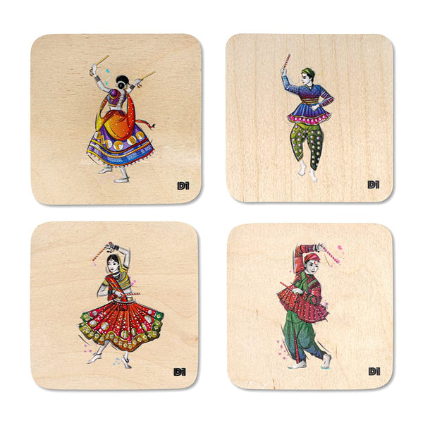 Dandiya Printed Wooden Coaster with Stand