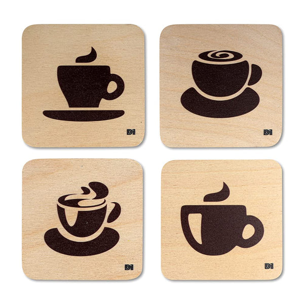 Coffee Cups Printed Wooden Coaster with Stand