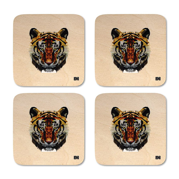 Tiger Printed Wooden Coaster with Stand