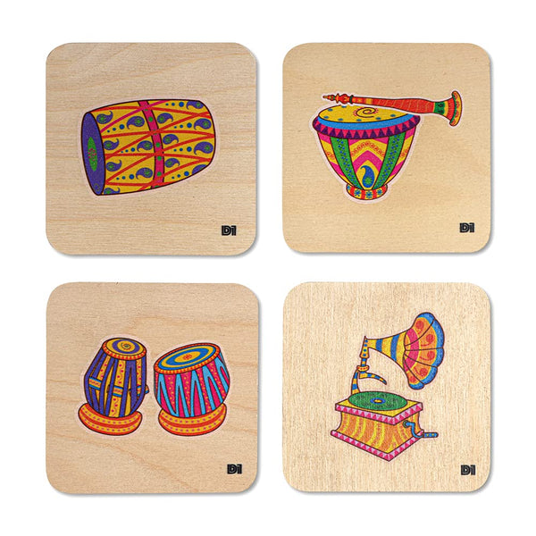 Musical Instruments Printed Wooden Coaster with Stand