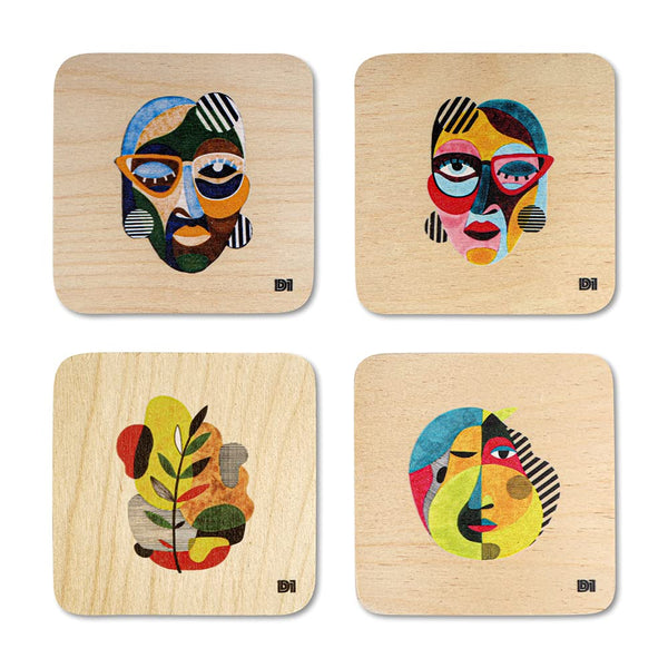 Abstract Art Printed Wooden Coaster with Stand