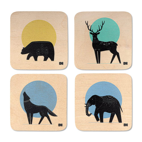 Animals Printed Wooden Coaster with Stand