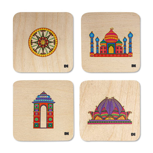 Historical Wonders Printed Wooden Coaster with Stand