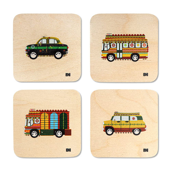 Vehicle Printed Wooden Coaster with Stand