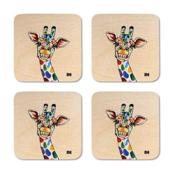 Giraffe Printed Wooden Coaster with Stand