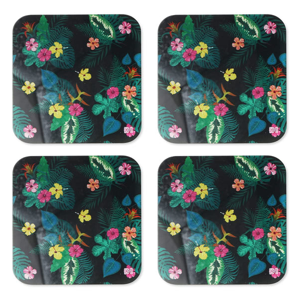 Floral & Botanical Printed Coasters for Home, Kitchen, Restaurant, Cafeteria Set of 4 with Stand