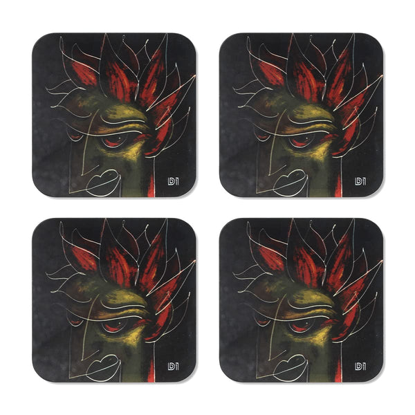 Cubist Face Printed Coasters for Home, Kitchen, Restaurant, Cafeteria Set of 4 with Stand