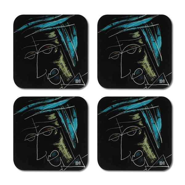 Abstract Cubist Face Printed Coasters for Home, Kitchen, Restaurant, Cafeteria Set of 4 with Stand