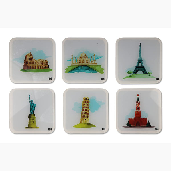 Wonders Printed Coasters for Home, Kitchen, Restaurant, Cafeteria Set of 6 with Stand