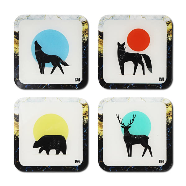 Wild Animals Printed Coasters for Home, Kitchen, Restaurant, Cafeteria Set of 4 with Stand