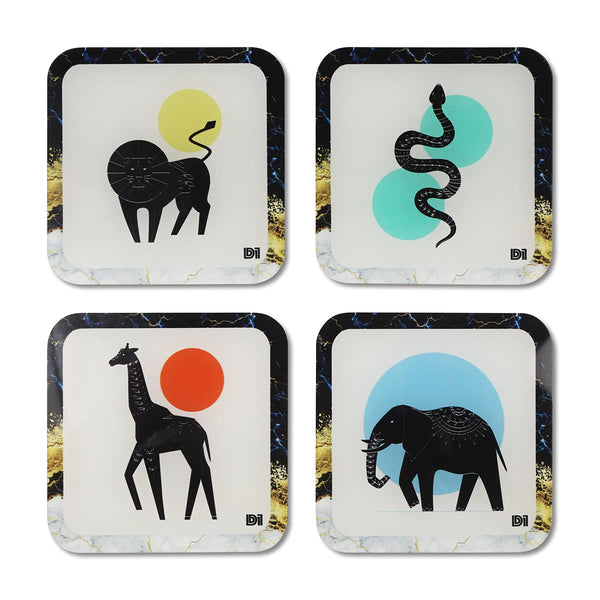 Wild Animals Printed Coasters for Home, Kitchen, Restaurant, Cafeteria Set of 4 with Stand