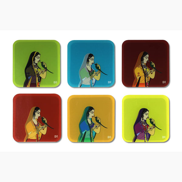 Paisley Printed Coasters for Home, Kitchen, Restaurant, Cafeteria Set of 6 with Stand