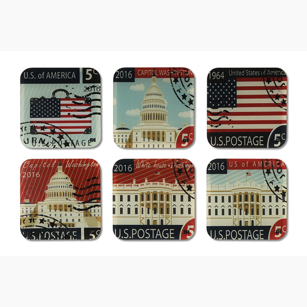 America Printed Coasters for Home, Kitchen, Restaurant, Cafeteria Set of 6 with Stand