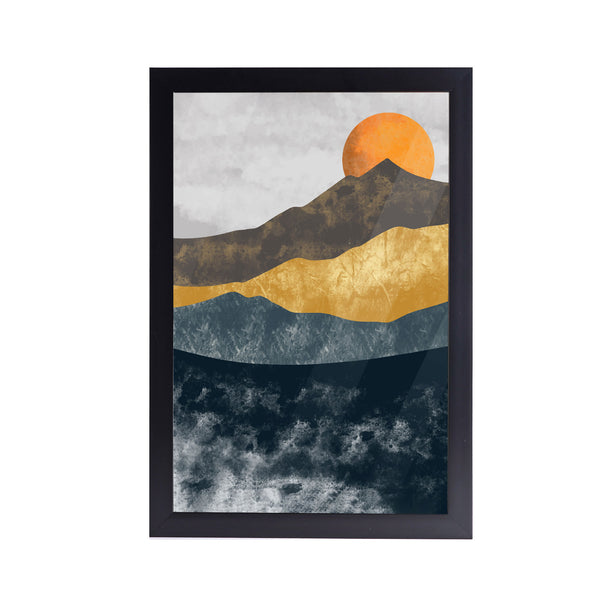 Orange Sunset Mount Acrylic Art Print with Frame