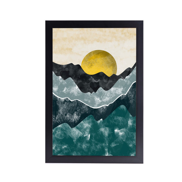 Yellow Sunset Mount Acrylic Art Print with Frame