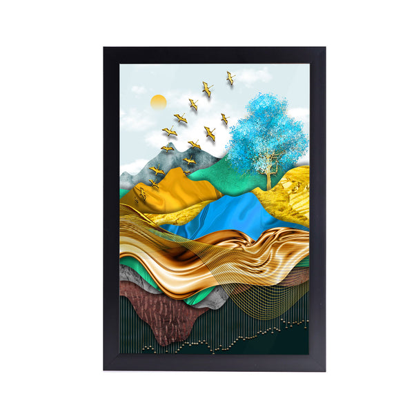 Golden Birds Flaying Acrylic Art Print with Frame