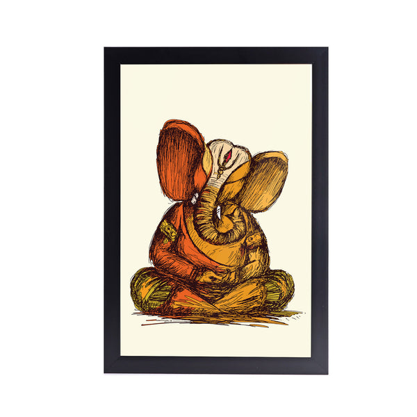 Lord Ganesh Mediration Acrylic Art Print with Frame