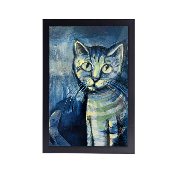 Abstract Cat Acrylic Art Print with Black Frame